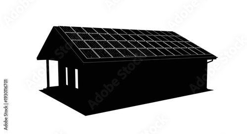 Modern building silhouette showcasing a rooftop array of photovoltaic panels for sustainable