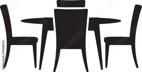 Black silhouette of table and three chairs furniture