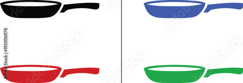 frying pan and skillet icon isolated on white background, vector illustration of kitchen cookware and food preparation in colorful flat solid styles.