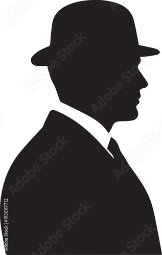 Gentleman in hat profile vector silhouette illustration classic male portrait line art