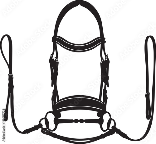 Horse bridle and reins vector silhouette illustration equestrian equipment line art