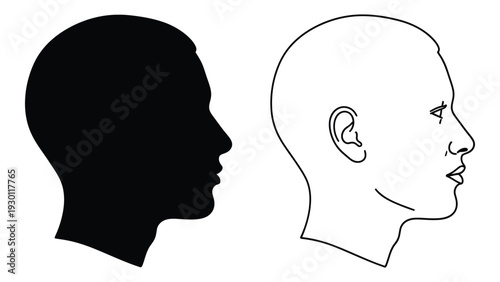 A black and white drawing of two human heads isolated on white background, Vector