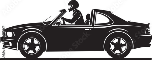 Racing driver in convertible car silhouette vector illustration line art for motor sports