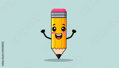 Happy Pencil Cartoon Character Illustration