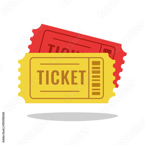 Red and ellow ticket icon isolated on white background.