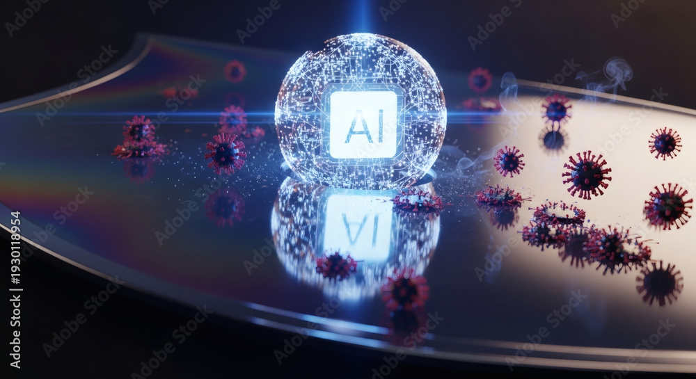 Obraz premium AI defending against virus spread, technological breakthrough in health protection and disease prevention