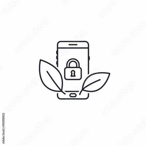 A modern illustration of a smartphone showcasing data security, accompanied by fresh green leaves. This visual harmoniously blends technology with nature.