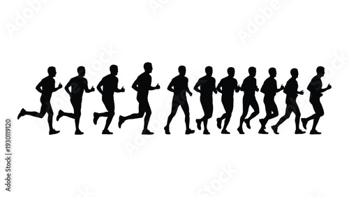 A group of people running in a line isolated on white background, Vector
