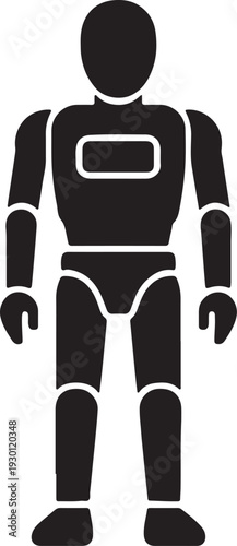 Humanoid robot body silhouette without facial details, futuristic artificial intelligence and android concept, clean minimal black vector illustration.
