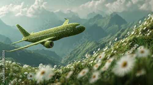 Wallpaper Mural Eco friendly aircraft made of sustainable grass flying over green mountain landscape Torontodigital.ca