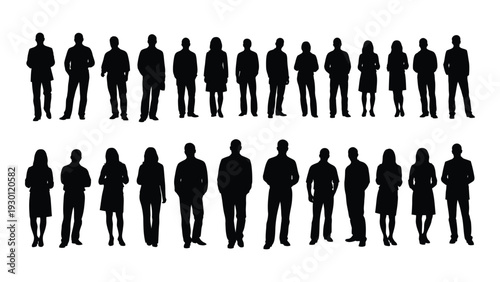 A group of people standing in two rows isolated on white background, Vector
