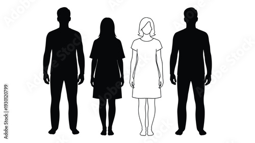 Group of people standing in a line isolated on white background, Vector