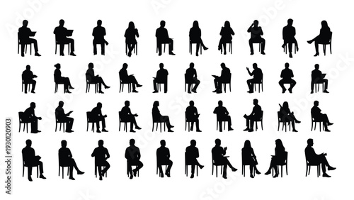 Collection of black silhouettes of people and dogs in various poses isolated on white background, Vector