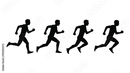 A group of people running in a line isolated on white background, Vector