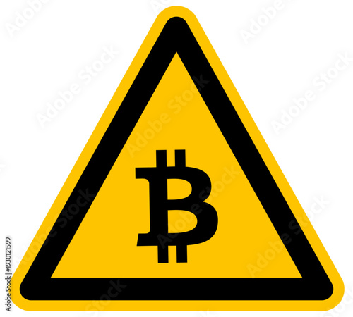 Señal de advertencia de Bitcoin criptomoneda símbolo financiero ilustración vectorial