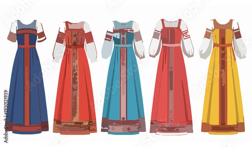 Russian Folk Sundress Sarafan Set Traditional Ethnic Dress Vector Illustration