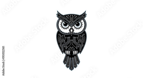 Modern circuit board owl graphic depicting smart technology and sophisticated electronic design