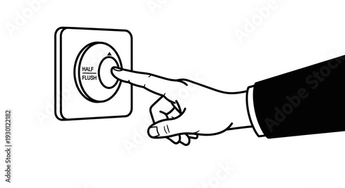 Illustrative design of a hand engaging a dual flush toilet mechanism promoting water conservation