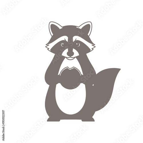 Raccoon with paws on cheeks in cute cartoon style