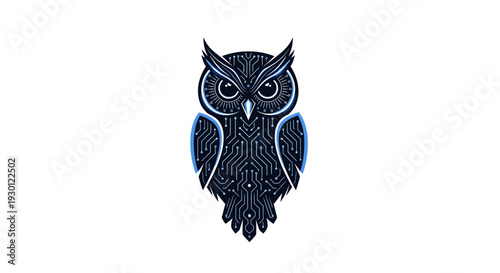 Digital wisdom owl with intricate circuit patterns symbolizing advanced technology and intelligent