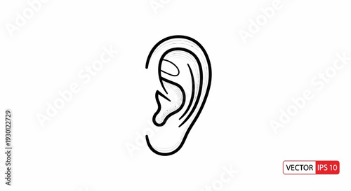 Simple black and white line art illustration of a human ear for anatomy and sound perception