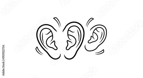 Minimalist line art illustration portraying multiple ears actively engaged in attentive listening