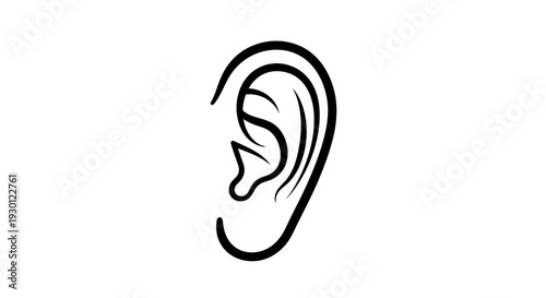 Minimalist human ear outline illustration on white background for auditory concepts
