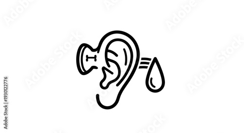 Ear care illustration depicting hearing aid insertion and liquid drop application for auditory