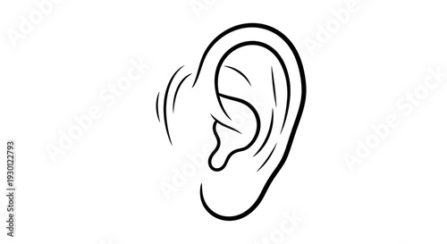 Stylized human ear illustration depicting sound perception and auditory awareness in a clear line