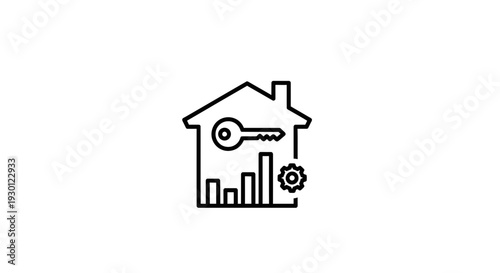 Outline icon representing intelligent property management, showcasing key access, market data, and