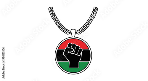 Vibrant Pan-African colored medallion with a bold raised fist symbol representing collective