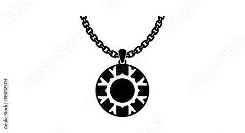 Elegant black silhouette of a decorative necklace featuring a radiant sun-inspired medallion