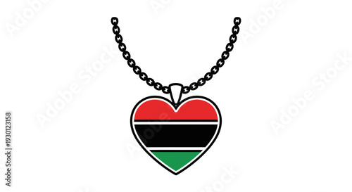 Vibrant heart pendant on a chain displaying red black green stripes symbolizing heritage and