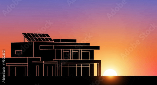 Sustainable home design at dusk featuring clean lines and rooftop solar energy panels