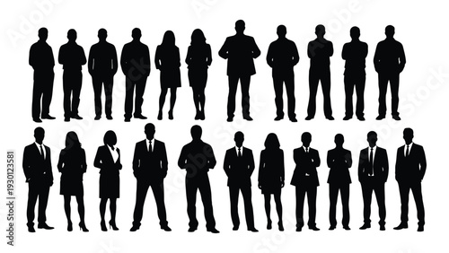 A group of business people standing in two rows isolated on white background, Vector