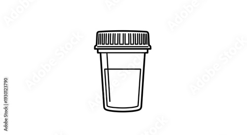 Outline illustration of a medical specimen collection container with a screw top lid and liquid