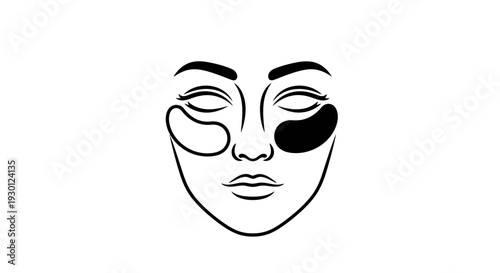A serene minimalist facial illustration depicting eye patch application for modern beauty skincare