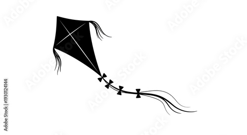 Minimalist black kite silhouette with elegant flowing tail graphic design element for cheerful