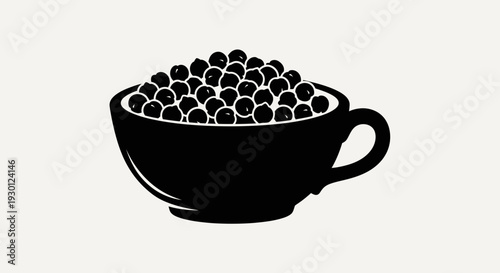 Minimalist graphic illustration of a cup overflowing with round objects against a plain background