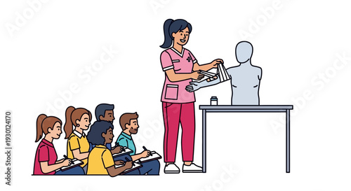 Female teacher demonstrating to students.