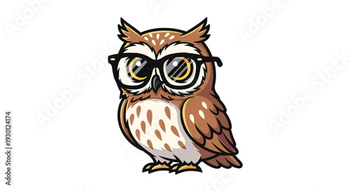 Brown owl wearing black glasses.