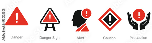 “Hazard danger icons set with warning signs and safety symbols”