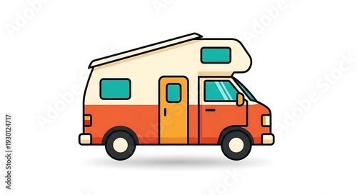 Wallpaper Mural A vibrant, cartoon-style campervan is depicted in profile. It has an orange body, off-white upper section, and blue-green windows. A shadow is cast below Torontodigital.ca