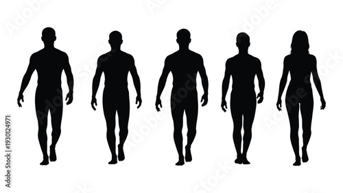 A group of people walking in a line isolated on white background, Vector