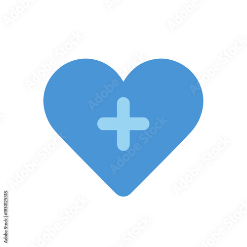 Blue Heart with Plus Symbol Flat UI Icon for App Interface