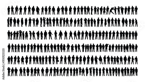 A black and white photo of a crowd of people isolated on white background, Vector