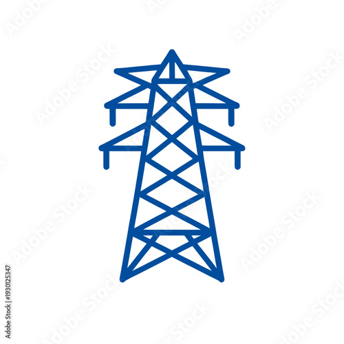 Blue Line Electric Power Transmission Tower Icon for App UI