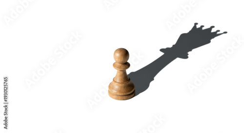 Wooden Chess Pawn Casting Dramatic Crown Shadow Isolated on Transparent Background.Keywords: