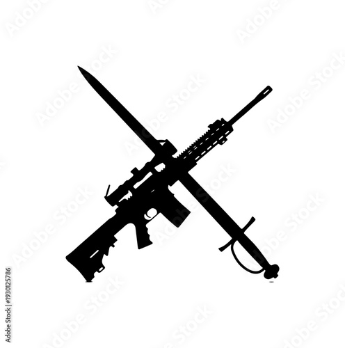 Crossed Assault Rifle and Knife Vector Illustration