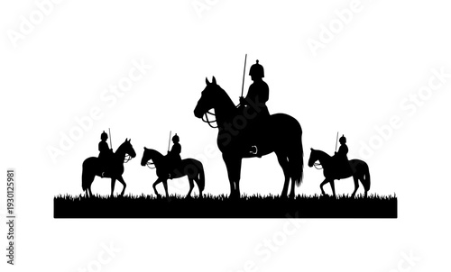Silhouette Knights on Horseback Silhouette Vector Art